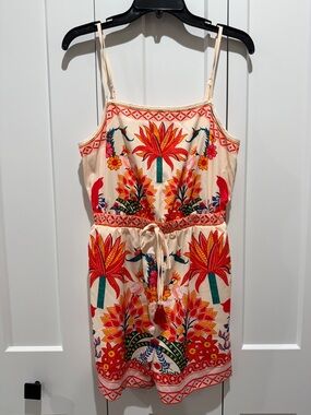 Cupshe Cream Floral Strappy Romper with Coral Accents
